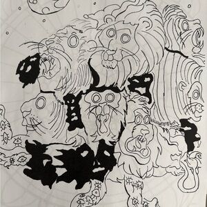 Abstract Black and White Lion Art Print